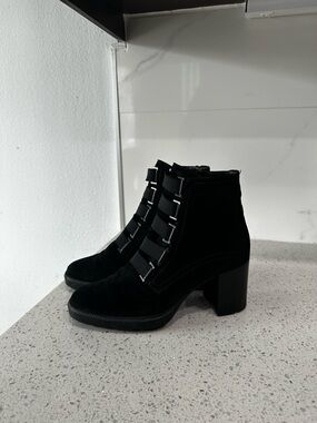 Aquatalia Black Suede Multi-Strap Ankle Booties
